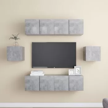 Set de dulapuri TV, 6 piese, gri beton, 60 x 30 x 30 cm