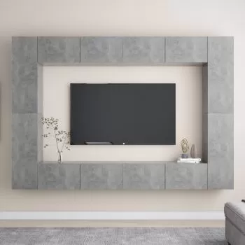 Set de dulapuri TV, 8 piese, gri beton, 100 x 30 x 30 cm
