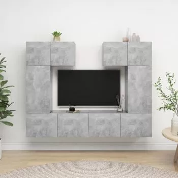  Set de dulapuri TV, 6 piese, gri beton, lemn prelucrat