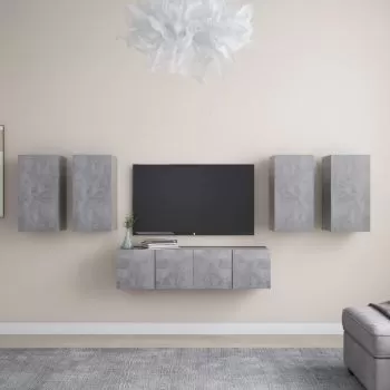  Set de dulapuri TV, 6 piese, gri beton, lemn prelucrat