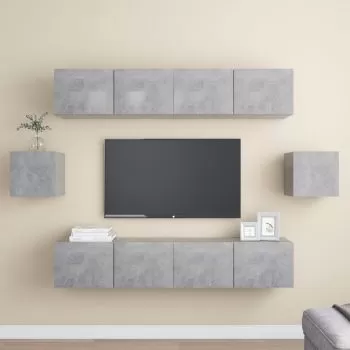 Set de dulapuri TV, 6 piese, gri beton, 80 x 30 x 30 cm