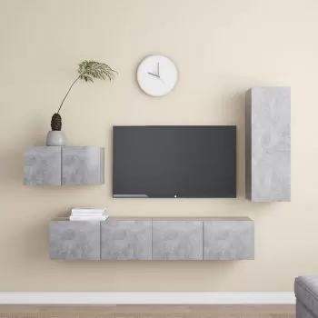 Set dulapuri TV, 4 piese, gri beton, 30.5 x 30 x 90 cm