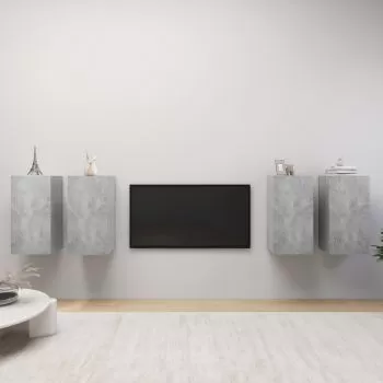  Dulapuri TV, 4 buc, gri beton, 30,5x30x60 cm, lemn prelucrat