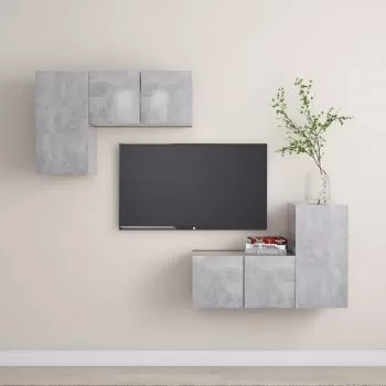  Set de dulapuri TV, 4 piese, gri beton, lemn prelucrat