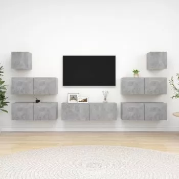 Set de dulapuri TV, 7 piese, gri beton, 100 x 30 x 30 cm