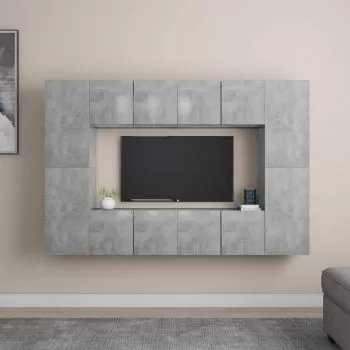  Set de dulapuri TV, 8 piese, gri beton, lemn prelucrat