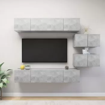 Set dulapuri TV, 6 piese, gri beton, 80 x 30 x 30 cm