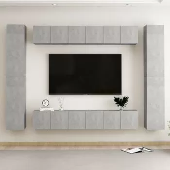Set de dulapuri TV, 10 piese, gri beton, 60 x 30 x 30 cm 