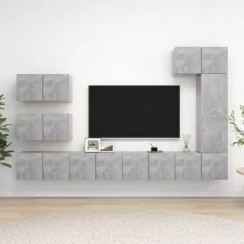 Set de dulapuri TV, 8 piese, gri beton, 60 x 30 x 30 cm