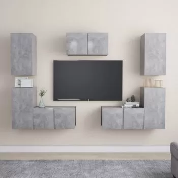 Set dulap TV, 7 piese, gri beton, 60 x 30 x 30 cm