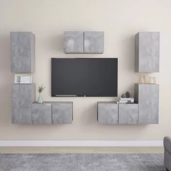  Set de dulapuri TV, 7 piese, gri beton, lemn prelucrat