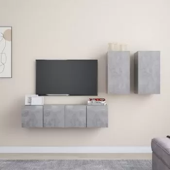  Set de dulapuri TV, 4 piese, gri beton, lemn prelucrat