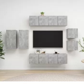  Set de dulapuri TV, 8 piese, gri beton, lemn prelucrat