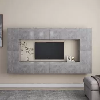  Set de dulapuri TV, 8 piese, gri beton, lemn prelucrat