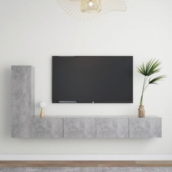 Set dulap TV, 3 piese, gri beton, 100 x 30 x 30 cm