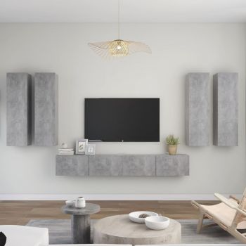 Set dulapuri TV, 6 piese, gri beton, 30.5 x 30 x 110 cm