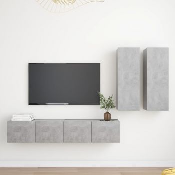 Set dulap TV, 4 piese, gri beton, 80 x 30 x 30 cm