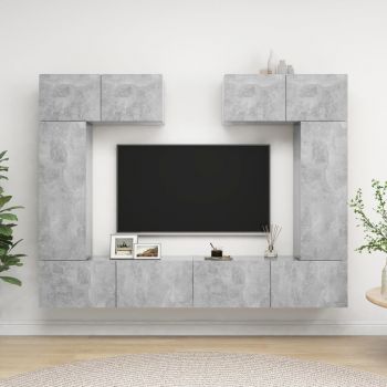 Set dulap TV, 6 piese, gri beton, 30.5 x 30 x 90 cm