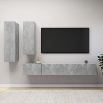 Set dulapuri TV, 4 piese, gri beton, 100 x 30 x 30 cm