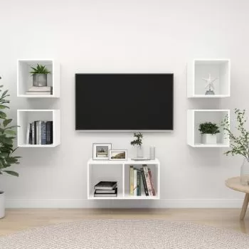  Set de dulapuri TV, 5 piese, alb, lemn prelucrat