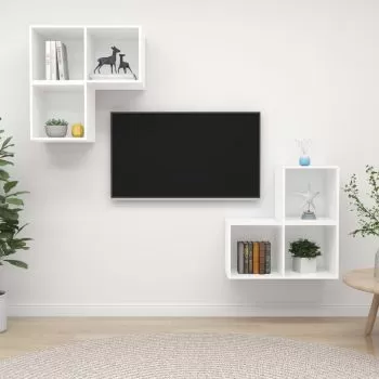  Set de dulapuri TV, 4 piese, alb, lemn prelucrat