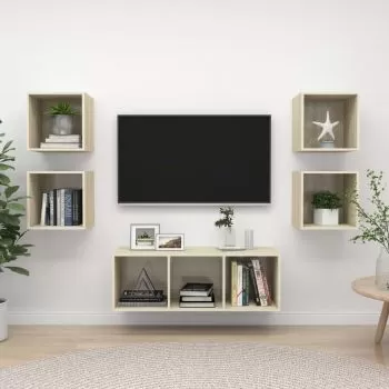 Set dulap TV, 5 piese, stejar sonoma, 37 x 37 x 107 cm