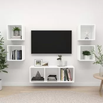  Set de dulapuri TV, 5 piese, alb, lemn prelucrat