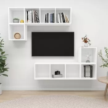  Set de dulapuri TV, 4 piese, alb, lemn prelucrat