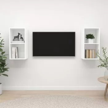 Set 2 bucati dulapuri tv montaj pe perete, alb, 37 x 37 x 72 cm