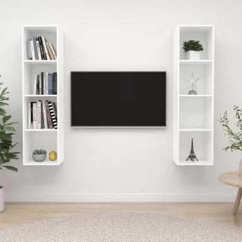 Set 2 bucati dulapuri tv montaj pe perete, alb, 37 x 37 x 142.5 cm
