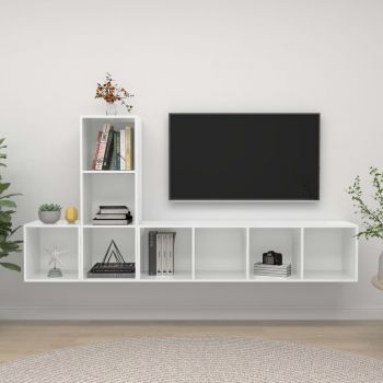 Set de dulapuri TV, 3 piese, alb lucios, 37 x 37 x 142.5 cm