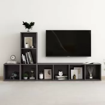 Set de dulapuri TV, 3 piese, gri lucios, 37 x 35 x 37 cm