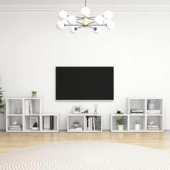 Set de dulapuri TV, 8 piese, alb, 37 x 35 x 37 cm