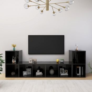 Set 4 bucati comode tv, negru lucios, 72 x 35 x 36.5 cm
