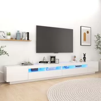 Comoda TV cu lumini LED, alb lucios, 300 x 35 x 40 cm