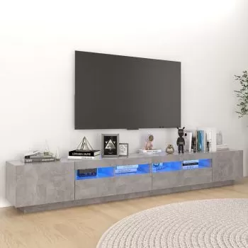 Comoda TV cu lumini LED, gri beton, 260 x 35 x 40 cm
