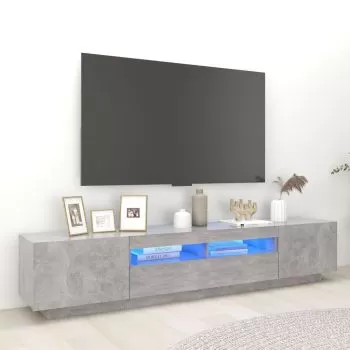 Comoda TV cu lumini LED, gri beton, 200 x 35 x 40 cm