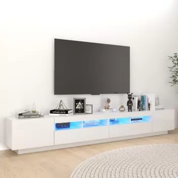 Comoda TV cu lumini LED, alb lucios, 260 x 35 x 40 cm