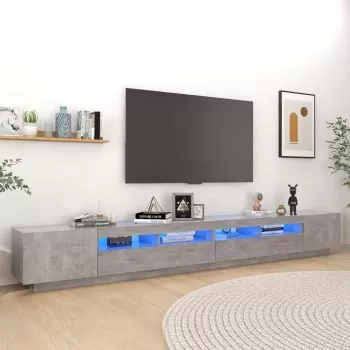 Comoda TV cu lumini LED, gri beton, 300 x 35 x 40 cm
