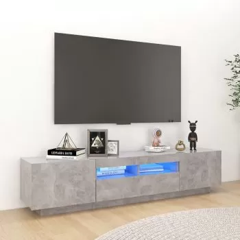 Comoda TV cu lumini LED, gri beton, 180 x 35 x 40 cm