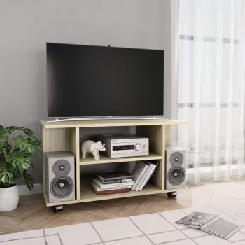  Comodă TV cu roți, stejar Sonoma, 80x40x45 cm, lemn prelucrat