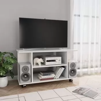 Comoda TV cu rotile, alb lucios, 80 x 40 x 40 cm