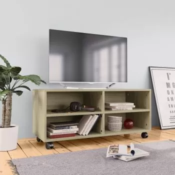  Dulap TV cu rotile, stejar sonoma, 90x35x35, lemn prelucrat