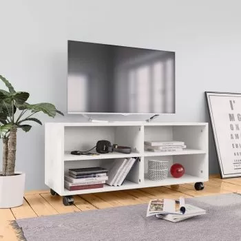Comoda TV cu rotile, alb, 90 x 35 x 35 cm