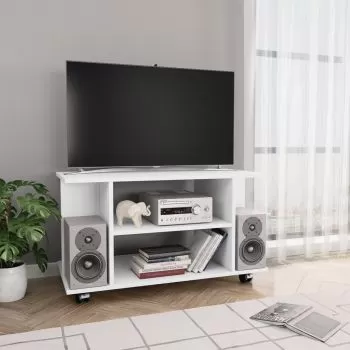 Comoda TV cu rotile, alb, 80 x 40 x 40 cm
