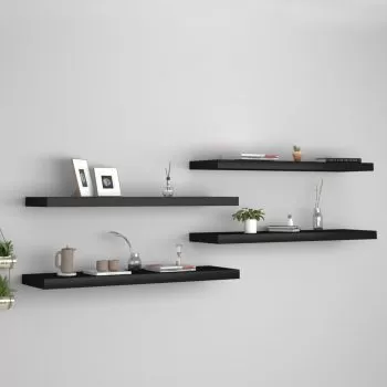  Rafturi de perete suspendate 4 buc., negru, 90x23,5x3,8 cm, MDF