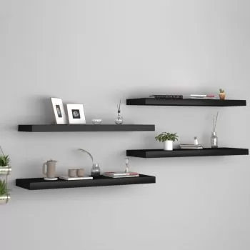  Rafturi de perete, 4 buc., negru, 80 x 23,5 x 3,8 cm, MDF