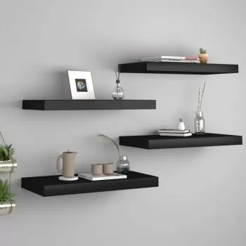  Rafturi de perete suspendate, 4 buc., negru, 50x23x3,8 cm, MDF