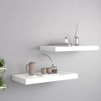  Rafturi de perete suspendate, 2 buc., alb, 50x23x3,8 cm, MDF