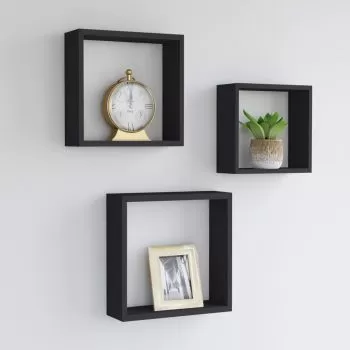 Set 3 bucati rafturi cub de perete, negru, 30 x 10 x 30 cm